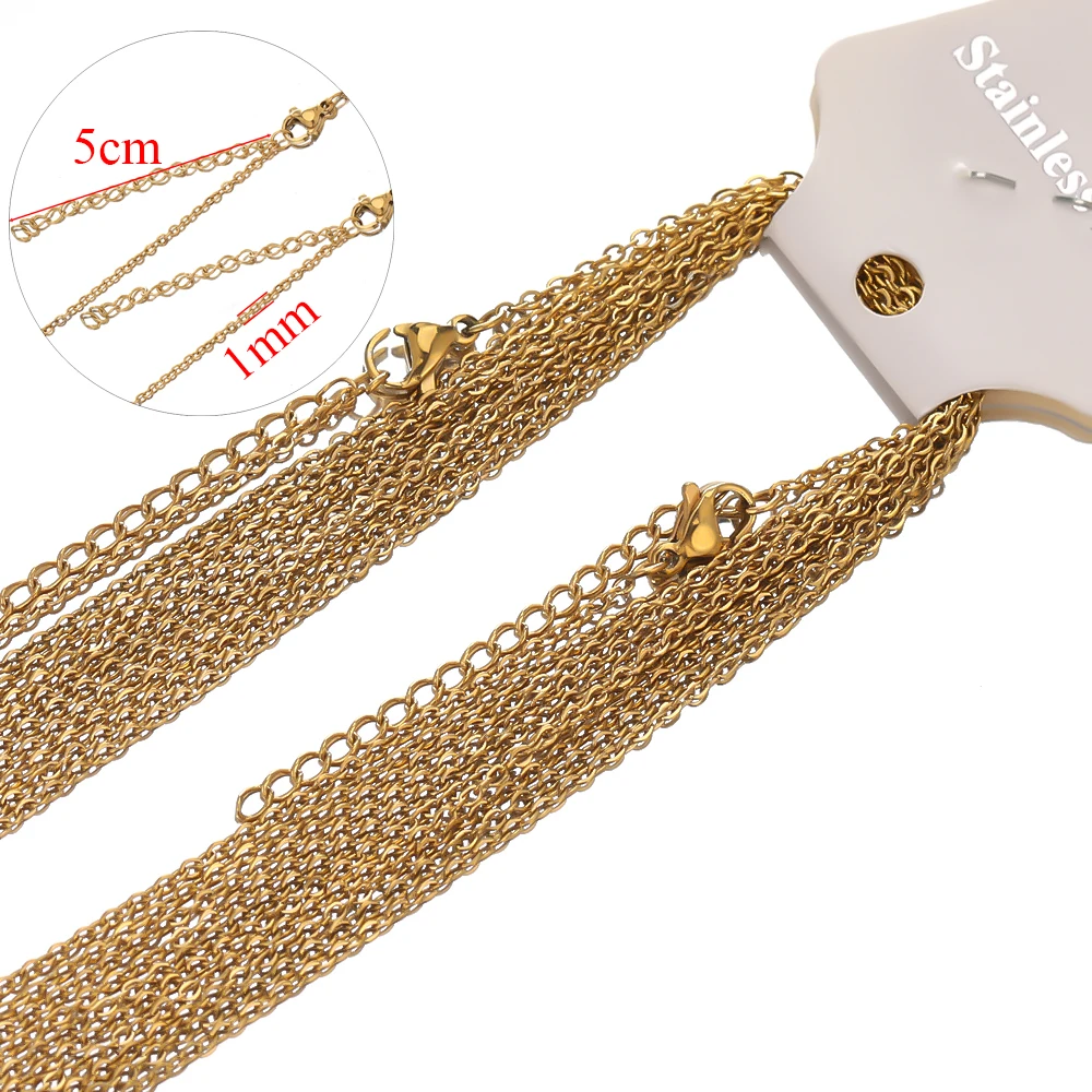 골드 컬러 스테인레스 스틸 링크 체인, 대량 목걸이 패션 쥬얼리, 조절 가능한 체인, 도매 초커 DIY, 45 + 5cm, 10 개