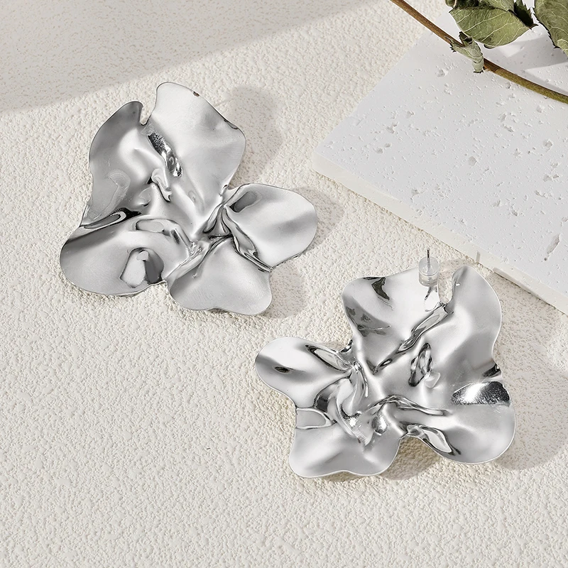 여성용 불규칙 금속 스터드 귀걸이, 빈티지 큰 진술, 과장된 기하학 주얼리, 골드 실버 컬러 귀걸이, 패션