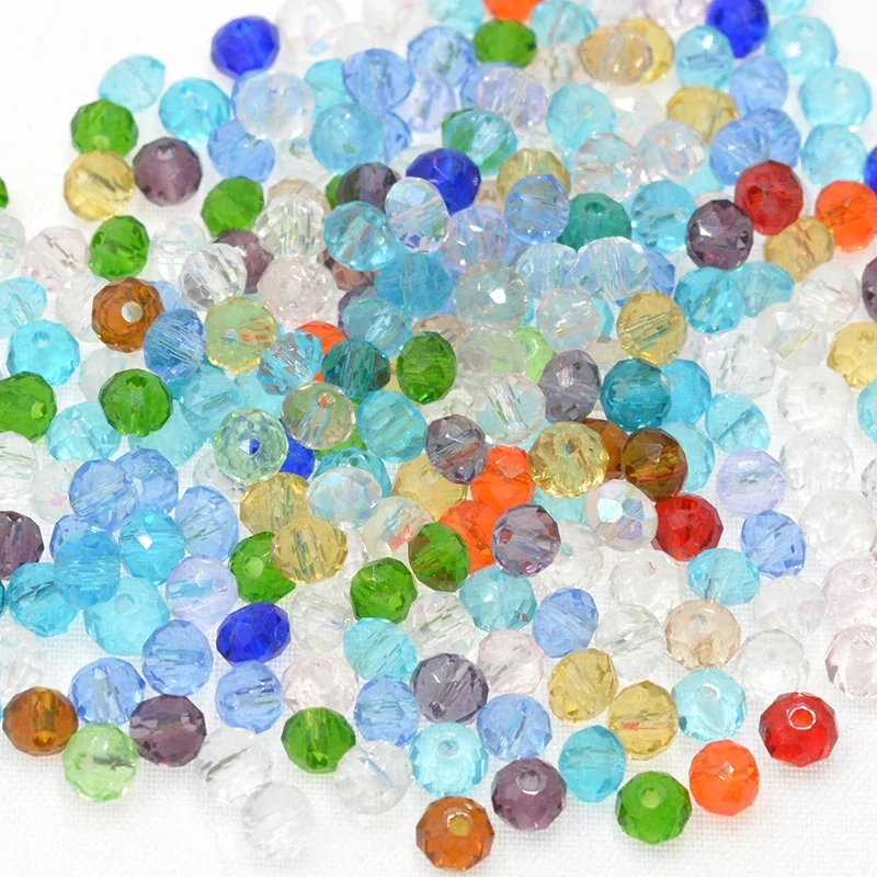 밝은 핑크 멀티 컬러 론델 면 크리스탈 유리 비즈, 석영 참 비즈, 쥬얼리 제작 액세서리, 직경 4mm, 6mm