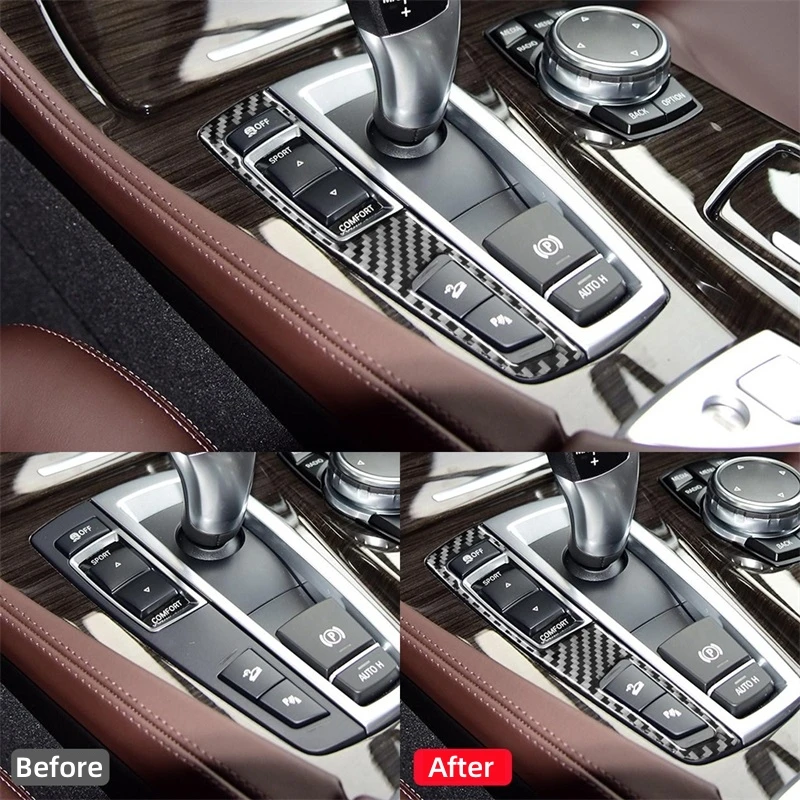 자동차 기어 변속 패널 버튼 트림 프레임 커버 스티커, 탄소 섬유 인테리어, BMW 5 시리즈 F10 F18 2011-2017 자동차 액세서리