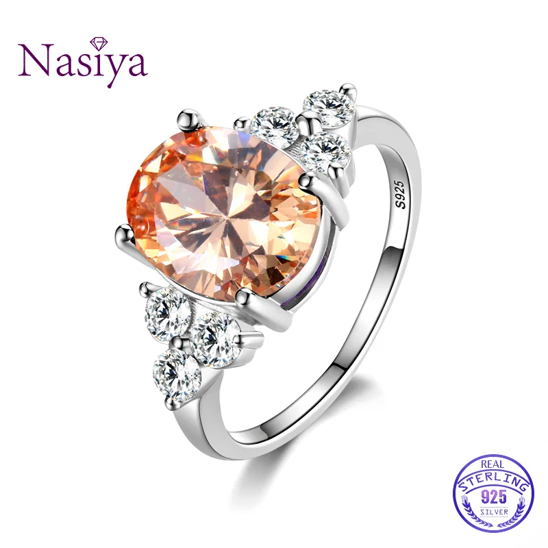 여성용 쥬얼리 925 스털링 실버 반지 화이트 핑크 라이트 블루 샴페인 지르콘 타원형 결혼 반지