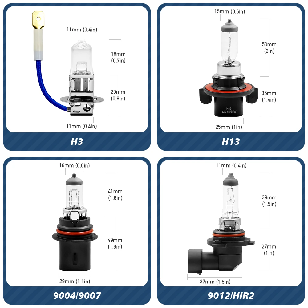 자동차 헤드라이트 전구, 할로겐 램프, H11B H13 9005 9007 9012 H3 H27 881, 자동 하이 로우 안개등, 2x H1 H4 H7 H11 HB3 HB4 HIR2, 12V 55W