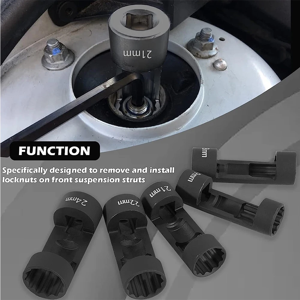 자동차 수리 도구용 서스펜션 스트럿 소켓, 크롬 바나듐 스틸 스트럿 너트 소켓 세트, 12 포인트, 1/2 인치 드라이브, 18-24mm, 5 개
