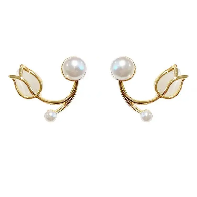 여성을 위한 새로운 라이트 럭셔리 크리스탈 플라워 스터드 귀걸이, 패션 크리스탈 모조 진주 달콤한 귀걸이 소녀 쥬얼리