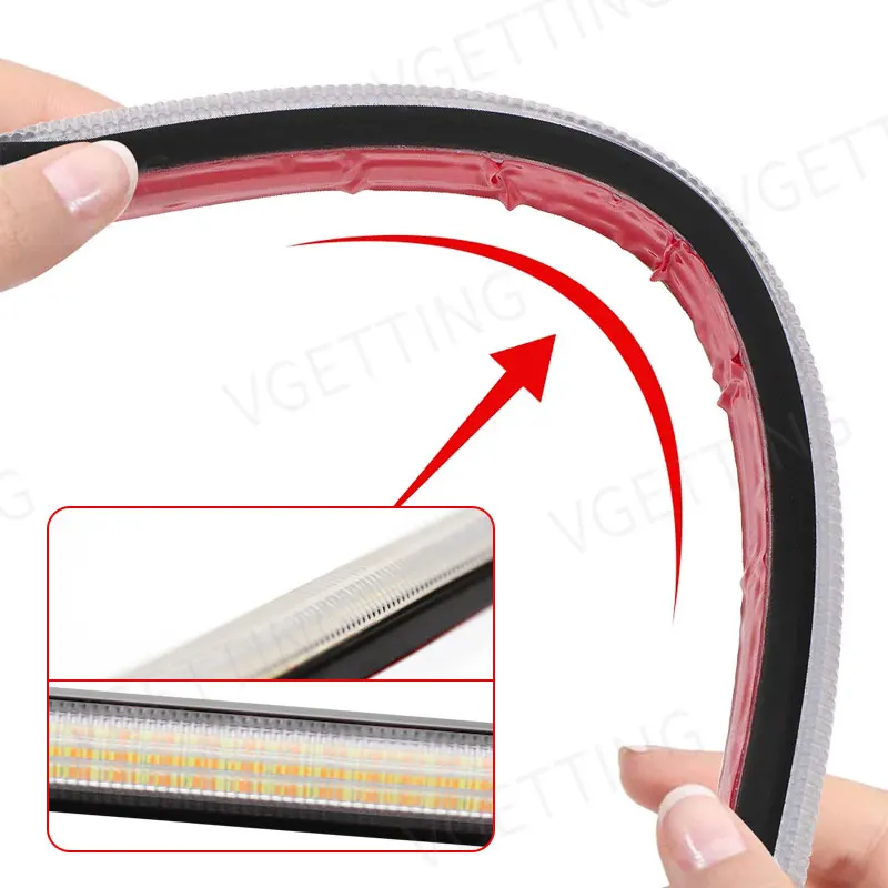 유연한 DRL LED 스트립 자동차 주간 주행등, 자동 헤드라이트, 방수 화이트 방향 지시등, 노란색 브레이크 플로우 램프, 12V, 2 개