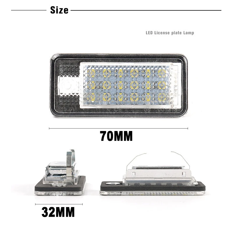 1 쌍 18 LED 번호판 조명, 크세논 화이트 3.5W, 아우디 A3 8P S3 A4 B6 B7 A6 S6 A8 RS4 Q7 7000K 번호판 조명