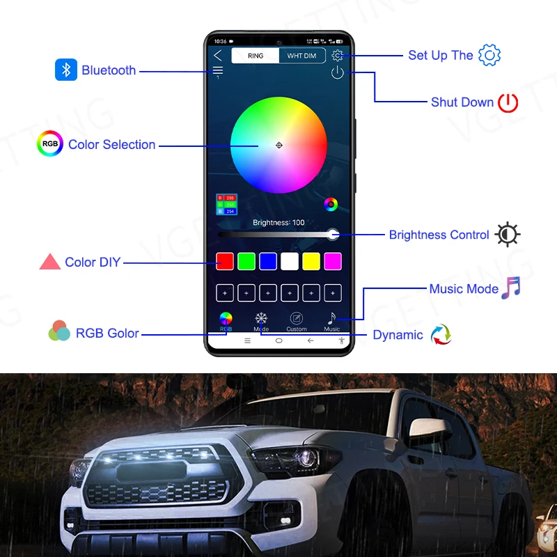 Eagle Eye LED 자동차 그릴 조명, 범용 주간 주행 RGB 앱 제어 그릴 조명, 중앙 그리드 오프로드 경고 펀치 프리