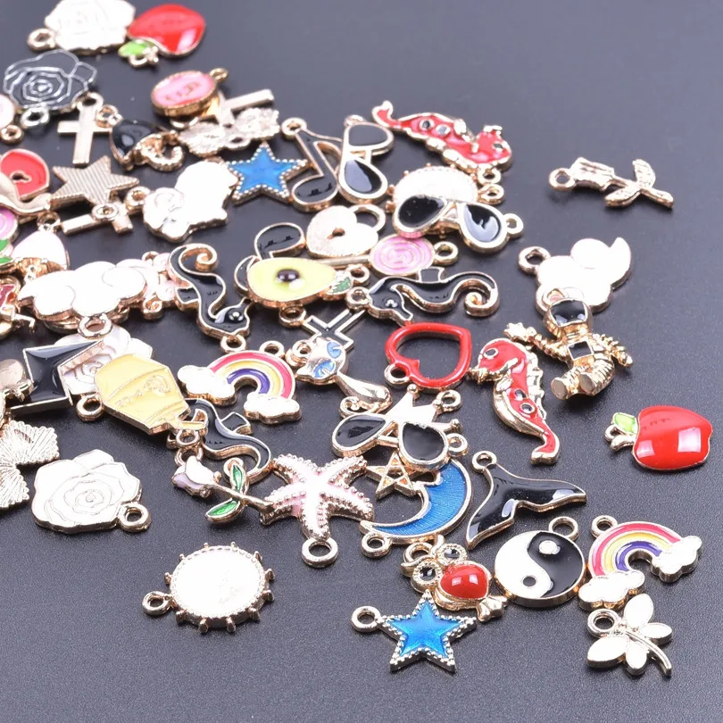 쥬얼리 제작용 귀여운 플로팅 참, 랜덤 믹스 액세서리, DIY 로켓, 꽃 하트 구성품, 30 50 100 개