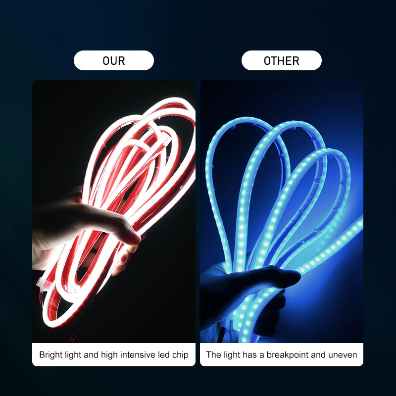 12V 스캔 시작 자동차 후드 라이트 스트립 LED 주간 러닝 라이트, 방수 자동 엔진 후드 가이드 장식 주변 네온 램프