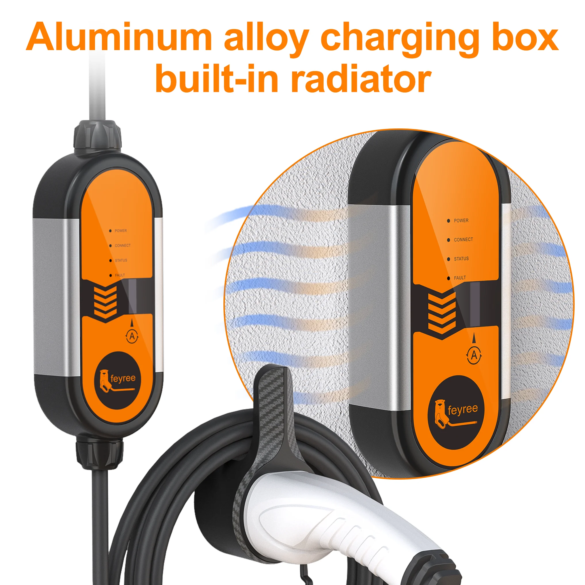 Feyree 전기 자동차용 휴대용 EV 충전기, 타입 2 3.5KW 16A EVSE 충전 박스, 타입 1 SAE J1772 소켓, EU 플러그 컨트롤러 월박스