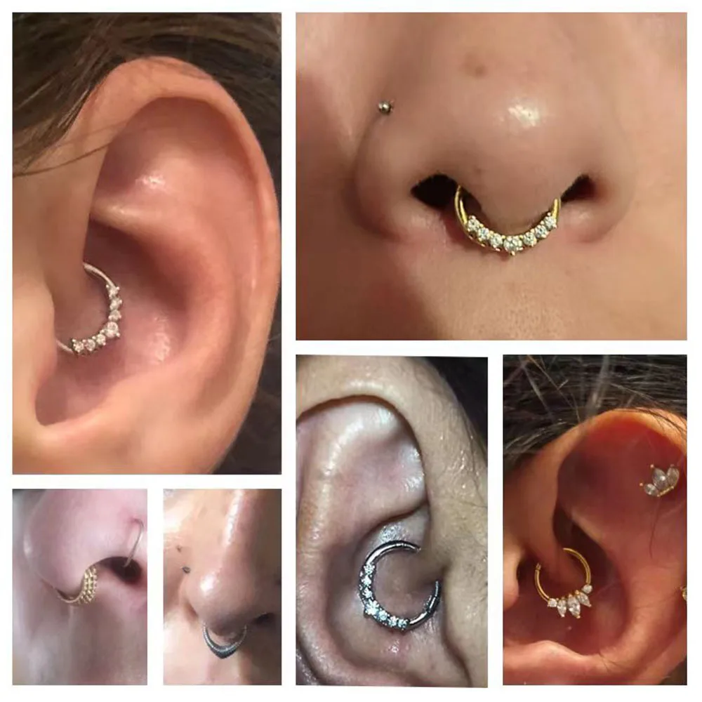 꽃 뱀 하트 클리커 셉텀 피어싱 쥬얼리, CZ 지르콘, 다이스 소라 귀걸이, 꿀벌 드롭 코 링, 316L 수술용 스틸 16G