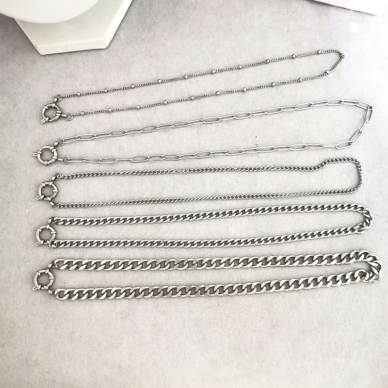 QMHJE 앵커 걸쇠 목걸이, 남녀공용 초커, 스테인레스 스틸, 기하학적 링크, 쿠바 체인, 기본 DIY 골드 실버 컬러, 버클 디자인