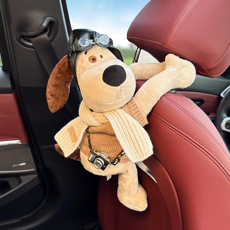 강아지 자동차 티슈 거치대 귀여운 봉제 강아지 인형 좌석 등받이 걸이 팔걸이 상자, 종이 서랍 보관 가방, 인테리어 장식 만화