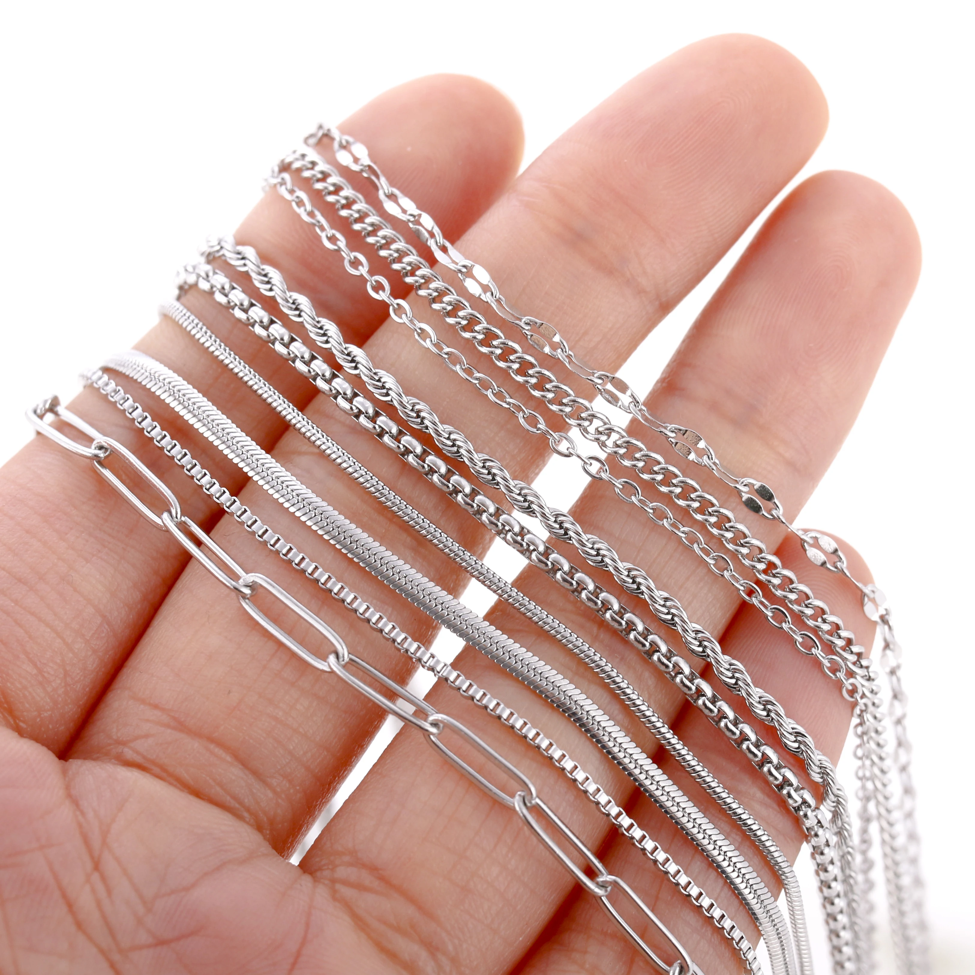 스테인레스 스틸 쿠바 크로스 O 리플 트위스트 체인 목걸이, 조정 가능한 체인, DIY 목걸이, 도매, 18K 골드 컬러, 5 개