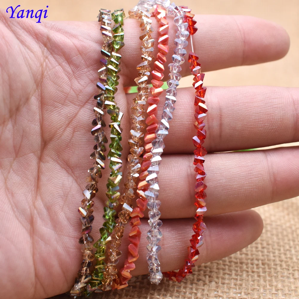 Yanqi 고품질 삼각형 크리스탈 비즈, 주얼리 제작용 느슨한 크리스탈 유리 비즈, DIY 귀걸이 목걸이, 38 색, 4mm, 130 개