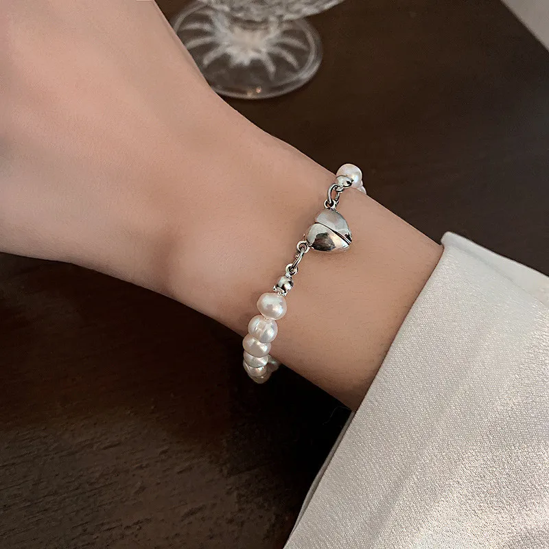 여성용 한국 진주 체인 초커 목걸이, 마그네틱 하트 펜던트, 2023 패션 주얼리, 신부 약혼 선물