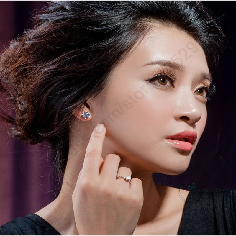 우아한 클래식 진짜 925 스털링 실버 손가락 반지 보석 크리스탈 큐빅 지르콘 6 발톱, 여성 웨딩 Anillos