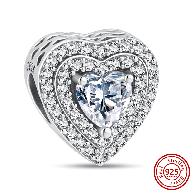 100% 925 스털링 실버 크라운 꽃 하트 헬기 반짝이는 간단한 실버 컬러 비즈 원래 판도라 매력 팔찌 쥬얼리에 적합