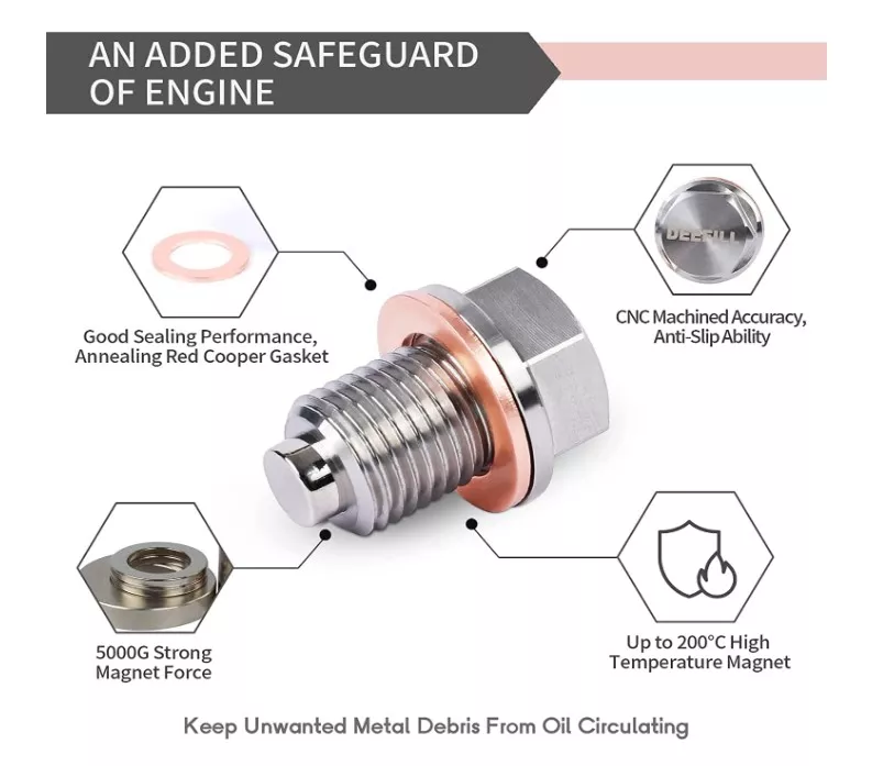 포드 GM용 스테인레스 스틸 마그네틱 오일 드레인 플러그, M14 x 1.5, M12, M16, M18, M20, 5 개 구리 분쇄 와셔 포함