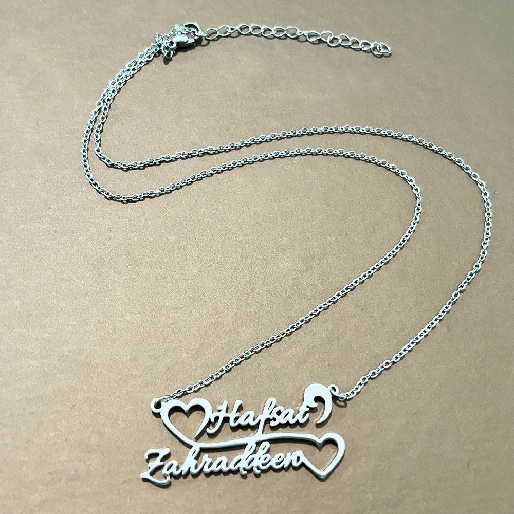 개인 커플 사용자 정의 더블 이름 목걸이 스테인레스 스틸 보석 여성 펜던트 남성 골드 체인 발렌타인 데이 선물