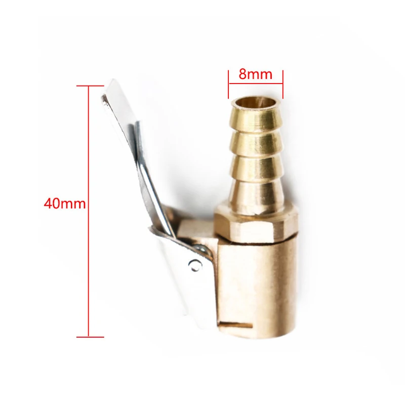 자동차 타이어 에어 척 팽창기 펌프 밸브 커넥터 클립 온 어댑터 8mm, 황동 풍선 펌프용 타이어 휠 밸브, 1 개입