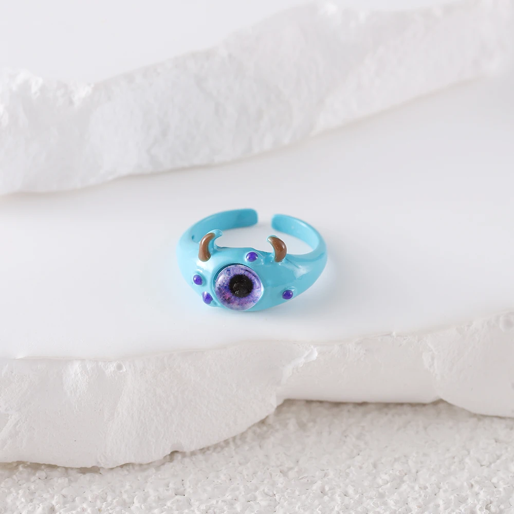 펑크 큰 눈 반지 여성용 귀여운 녹색 몬스터 반지, 달콤한 다채로운 고양이 눈 오픈 커플 링, 파티 손가락 액세서리 패션