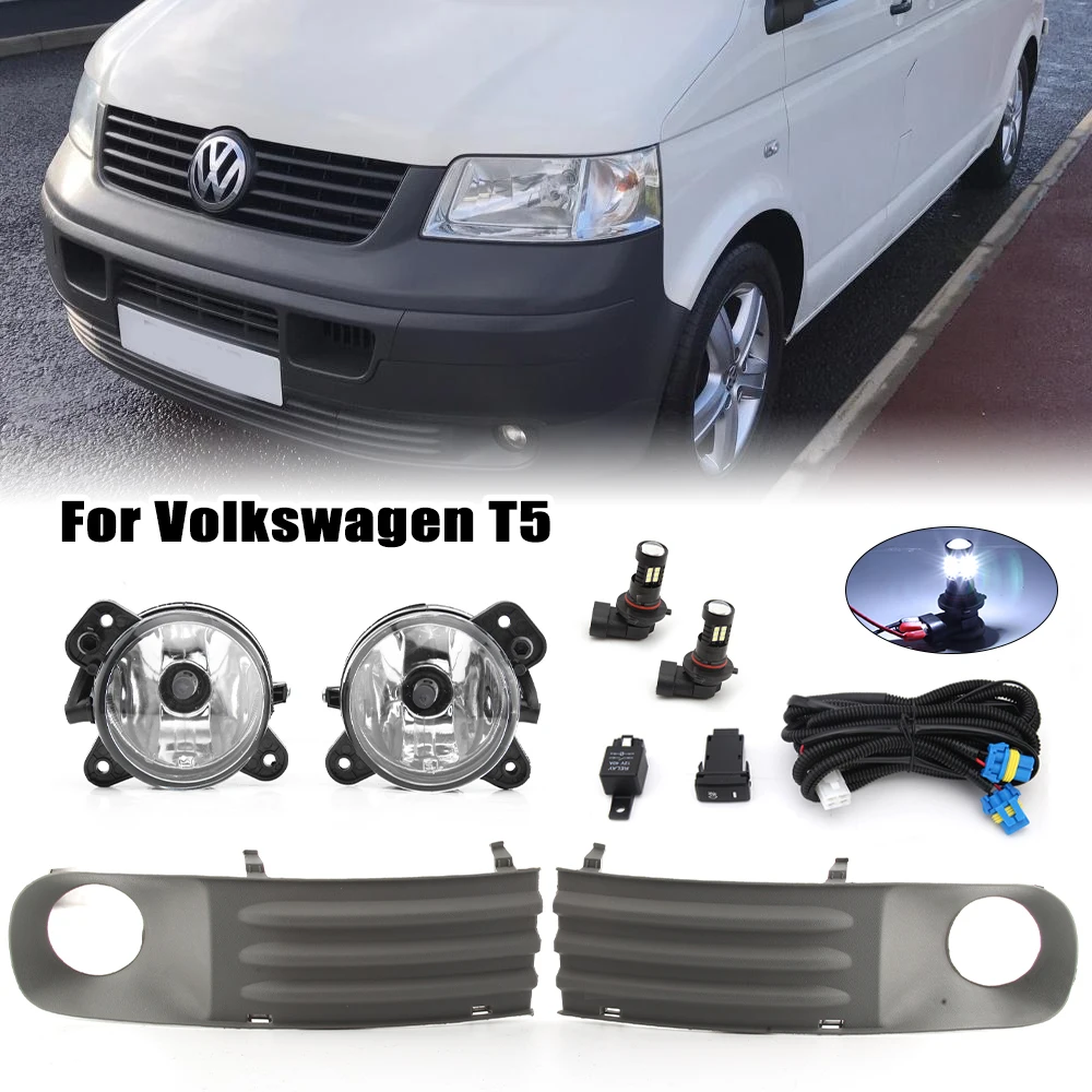 VW 트랜스포터 T5 용 안개등, 멀티밴 카라벨 2003-2010 LED 안개등, 회색 안개등 커버, 그릴 배선 하네스 스위치 키트 title=VW 트랜스포터 T5 용 안개등, 멀티밴 카라벨 2003-2010 LED 안개등, 회색 안개등 커버, 그릴 배선 하네스 스위치 키트 