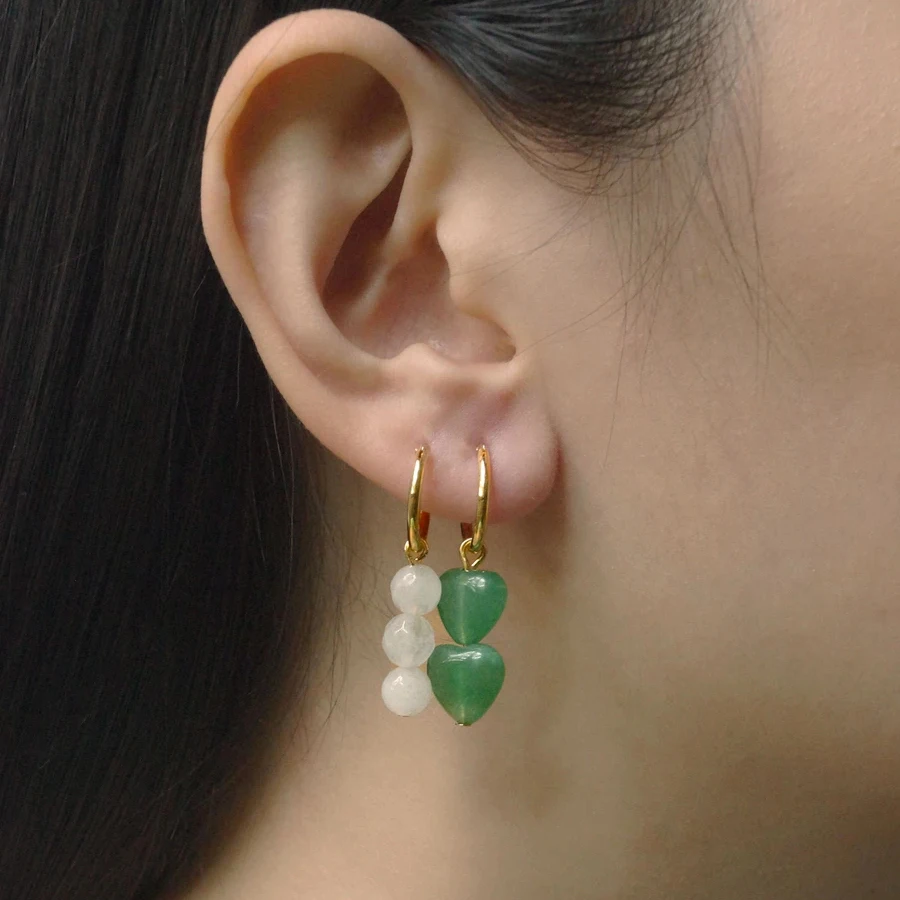 보헤미안 수제 천연 석재 비즈 여성용 후프 귀걸이 골든 컬러 스테인레스 스틸 서클 허기 후프 쥬얼리 비쥬