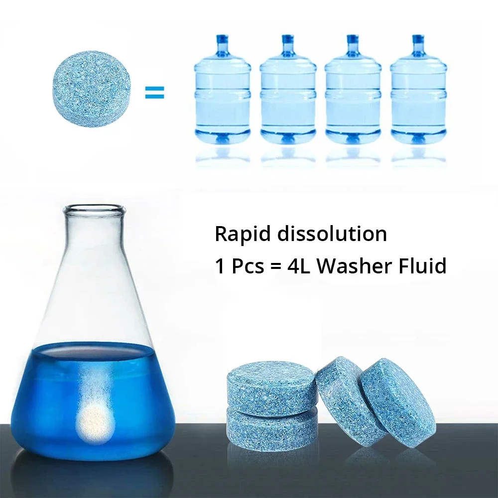 자동차 앞 유리 고체 비누 조각, 10X, 창문 유리 세척, 청소 페인트 관리, 보호 포일 발포성 정제 세척