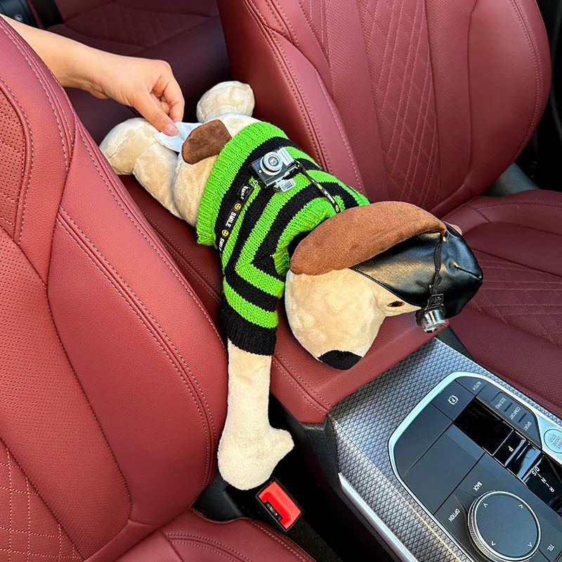 강아지 자동차 티슈 거치대 귀여운 봉제 강아지 인형 좌석 등받이 걸이 팔걸이 상자, 종이 서랍 보관 가방, 인테리어 장식 만화