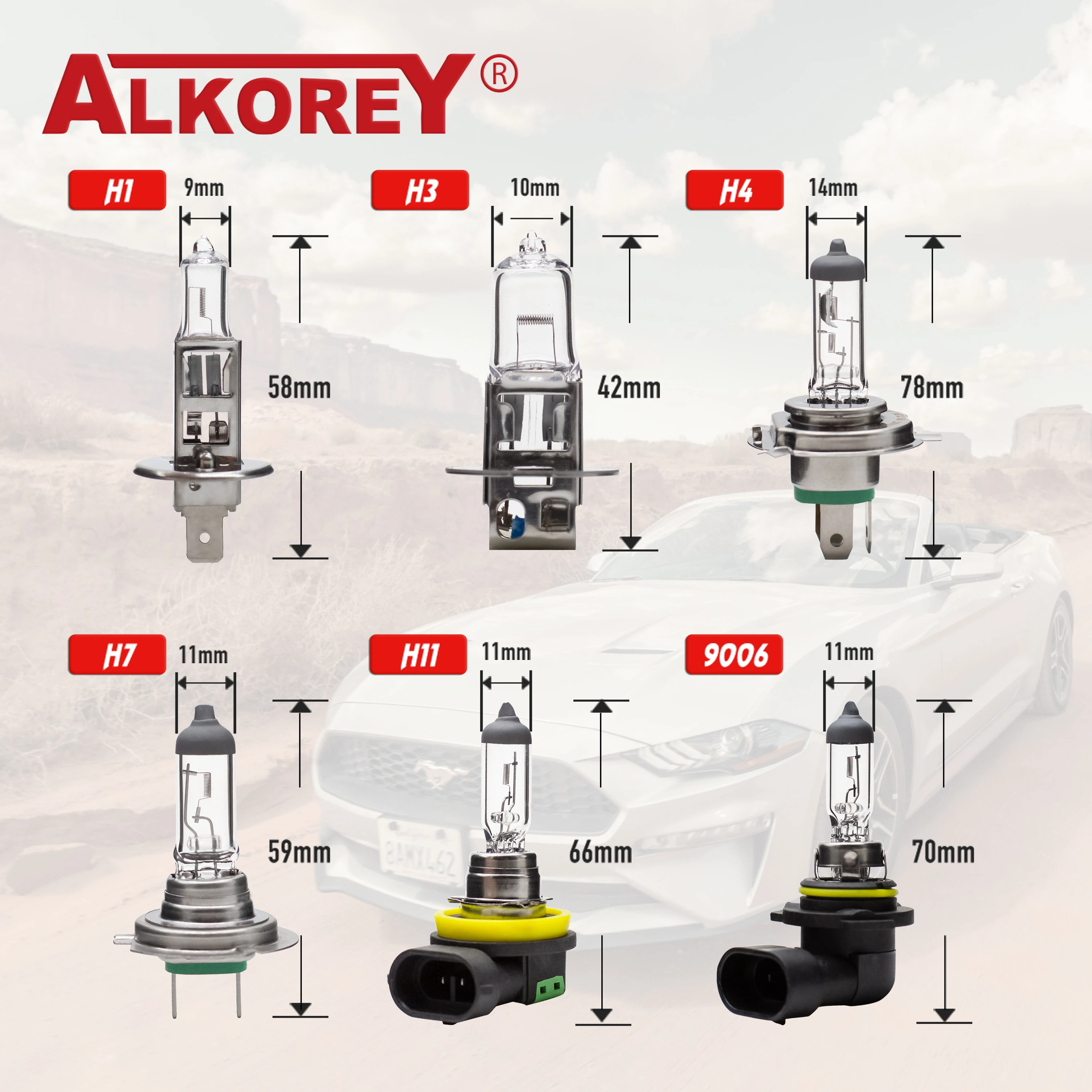 Alkorey 투명 자동 헤드라이트 전구, 따뜻한 흰색 3350K 자동차 안개등, 할로겐 램프, H4, 9003, HB2, 12V, 60 W, 55W, P43t, 2 개