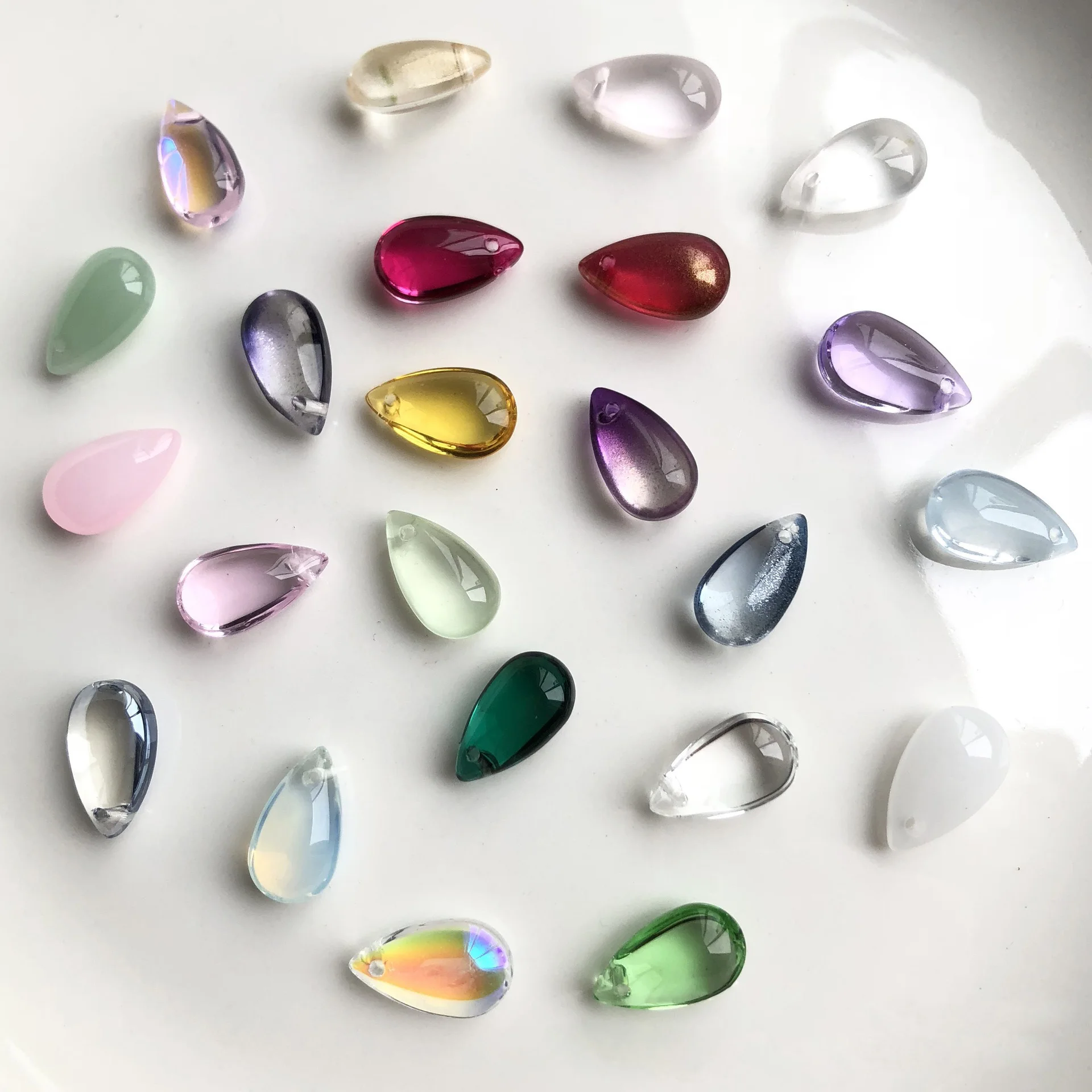 티어드롭 크리스탈 유리 상단 드릴 느슨한 펜던트 비즈, 쥬얼리 제작 DIY 귀걸이 결과물, 10 개, 15x8mm