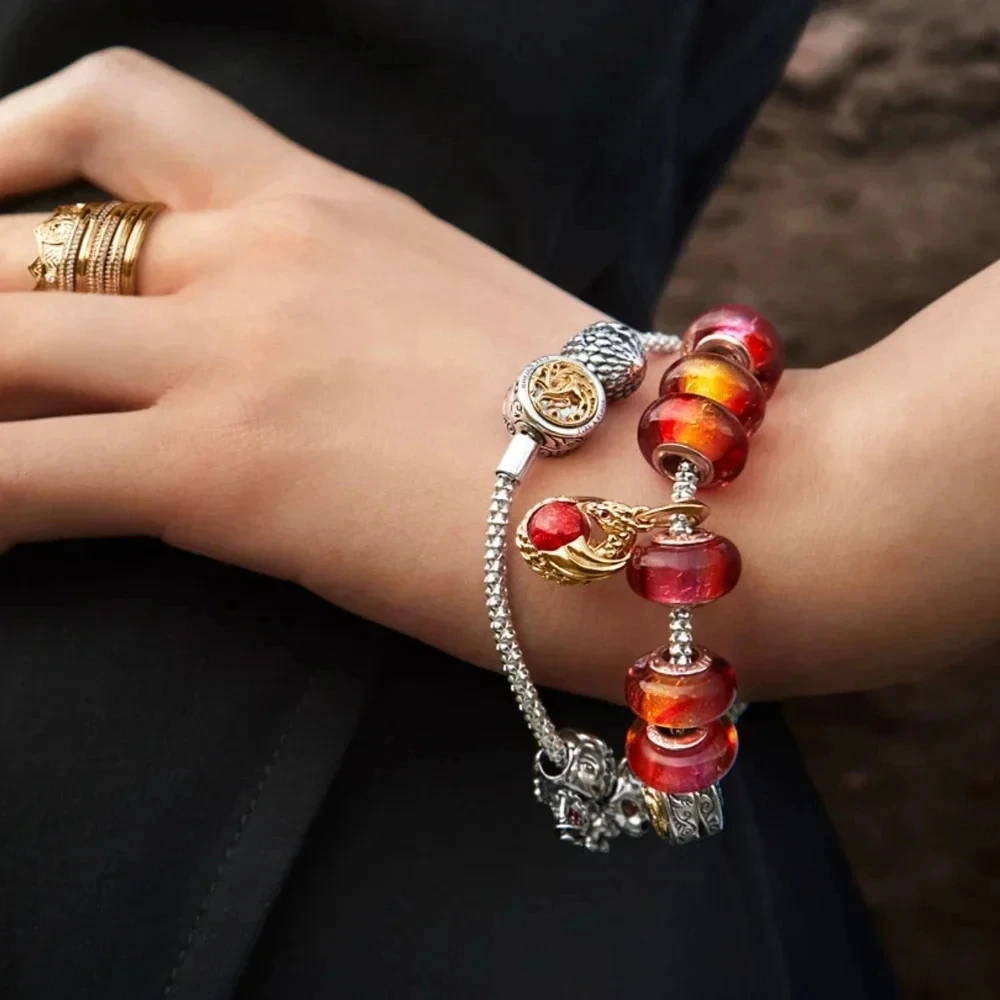 925 스털링 실버 드래곤 목걸이, 반지 귀걸이, 왕좌 참 비즈, 판도라 오리지널 팔찌, DIY 파인 쥬얼리에 적합