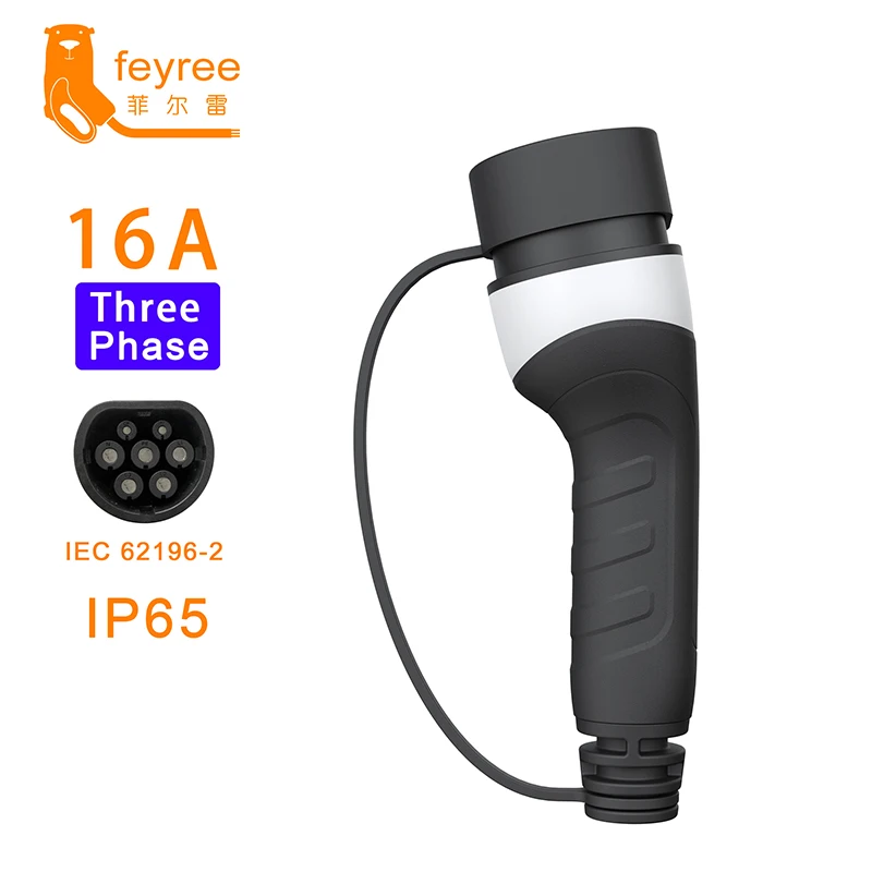Feyree 전기 자동차용 EV 충전기 플러그, 타입 2 암 소켓, 자동차 측면 16A, 32A, 1 상 11KW, 22KW, 3 상 IEC62196-2 어댑터