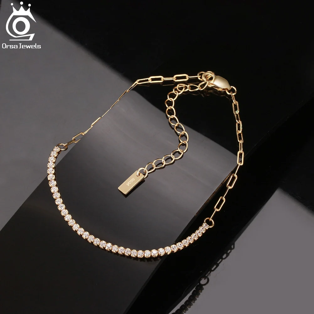 ORSA JEWELS 여성용 14K 골드 도금 페이퍼 클립 체인 테니스 팔찌, 925 스털링 실버 수제 팔찌, 주얼리 SB141