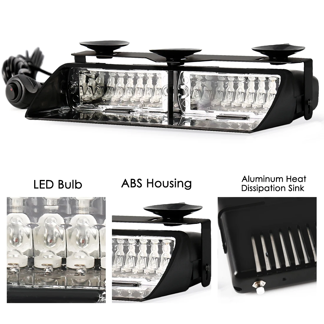 LED 스트로브 신호 비상 앞 유리 경고 비콘 조명, 빨간색, 파란색, 노란색, 호박색, 흰색, 녹색, 자동차 액세서리, 16 LED