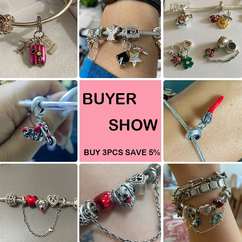 100% 925 스털링 실버 레드 컬러 시리즈 하트 모양 비즈 참, 판도라 925 정품 팔찌, 행운의 주얼리 선물, 신제품