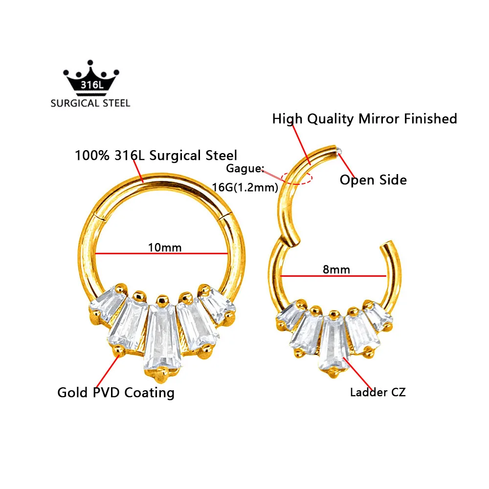 꽃 뱀 하트 클리커 셉텀 피어싱 쥬얼리, CZ 지르콘, 다이스 소라 귀걸이, 꿀벌 드롭 코 링, 316L 수술용 스틸 16G