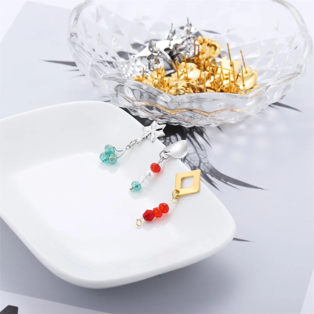 DIY 쥬얼리 제작 액세서리용 구멍 커넥터가 있는 기하학적 잎 귀걸이 스터드 10 개/묶음, 스테인레스 스틸