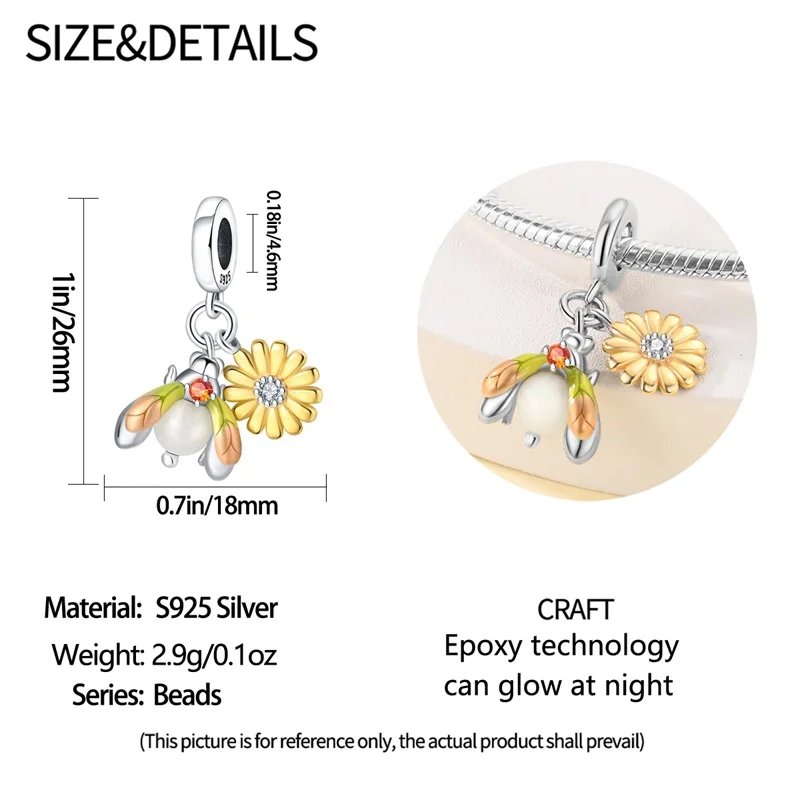 판도라 925 오리지널 팔찌, 카멜레온, 빛나는 반딧불 나비, 925 실버 참 비즈, 파인 DIY 주얼리 만들기