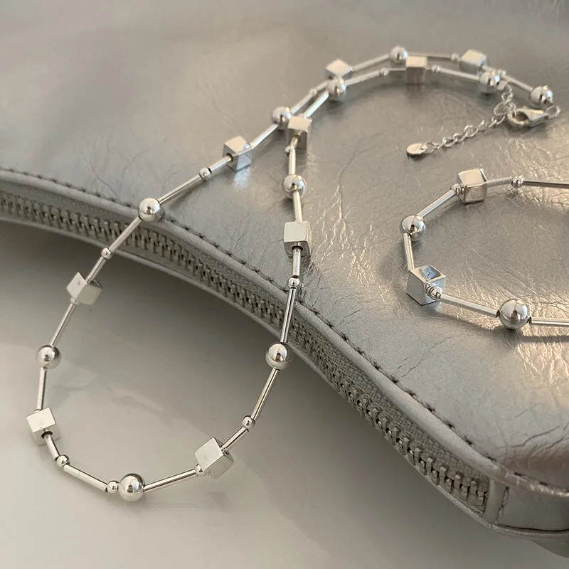 VENTFILLE 여성용 925 스털링 실버 비드 기하학 목걸이, 한국 디자인, 다목적 초커 쥬얼리, 도매 직송