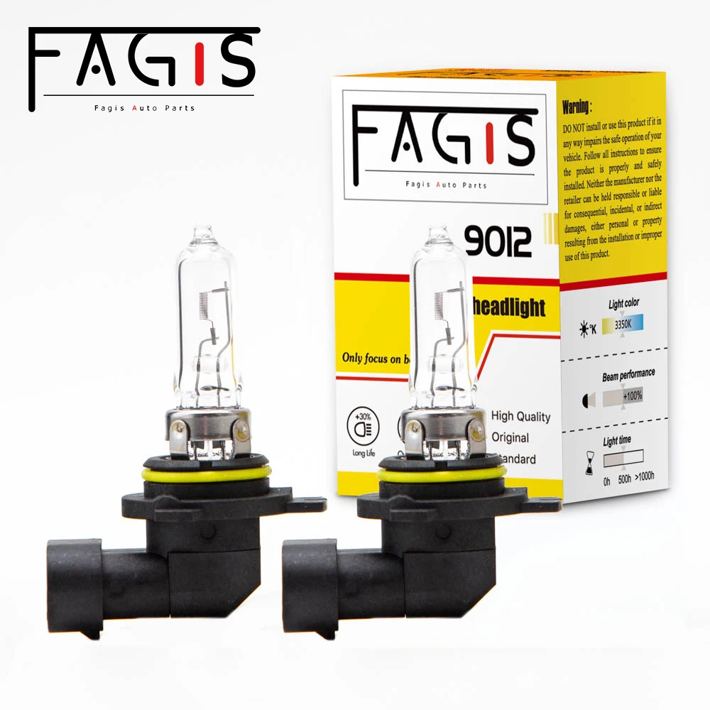 Fagis 자동차 헤드라이트 할로겐 전구, 미국 브랜드 9012 Hir2 12V 55W, 투명 3350K, 따뜻한 흰색, 자동차 헤드 램프, 1 개