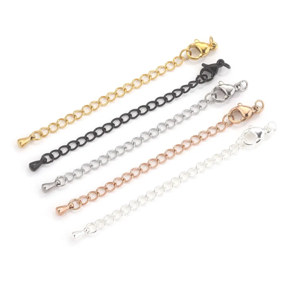 스테인리스 스틸 연장 테일 체인, 랍스터 걸쇠 포함, 팔찌 목걸이 DIY 주얼리 제작 용품, 10 개