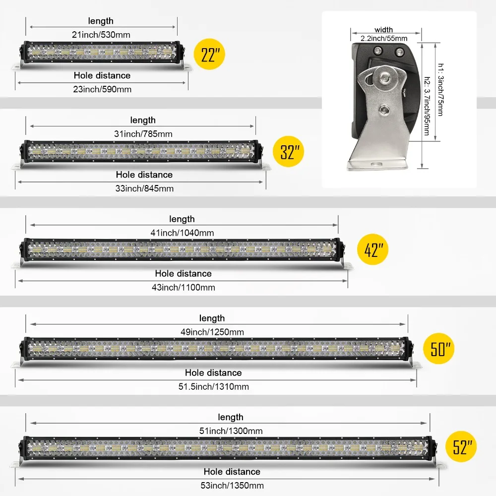 CO LIGHT-3 Rows 42 인치 LED 바 780W 콤보 LED 라이트 바, 자동차 트랙터 오프로드 4WD 4x4 트럭 SUV ATV 운전 작업 조명 12V 24V