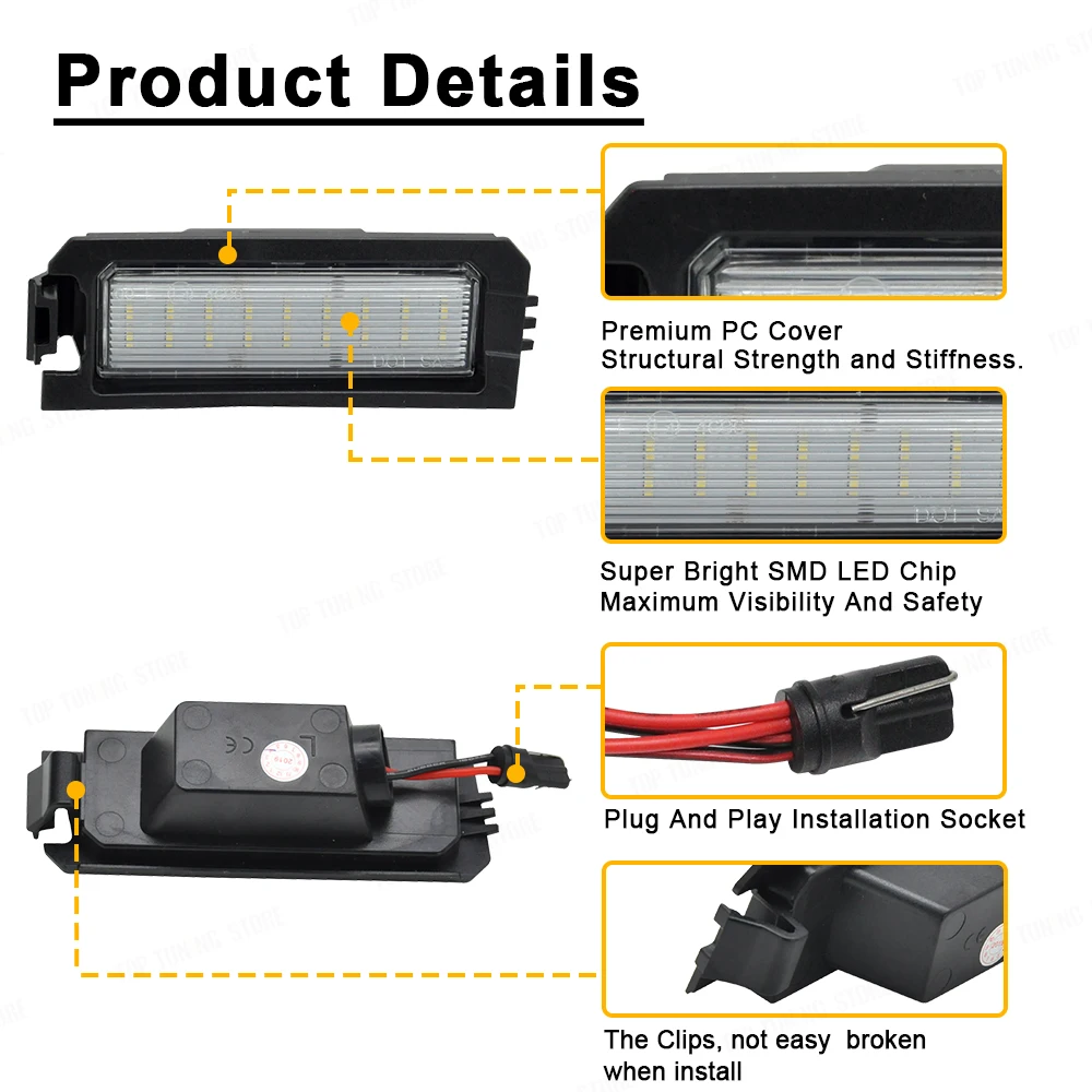 현대 엘란트라 N GT i30 PDE 소나타 벨로스터용 LED 번호판 조명, 기아 K5 리오 니로 카덴츠용 번호판 램프, 2 개