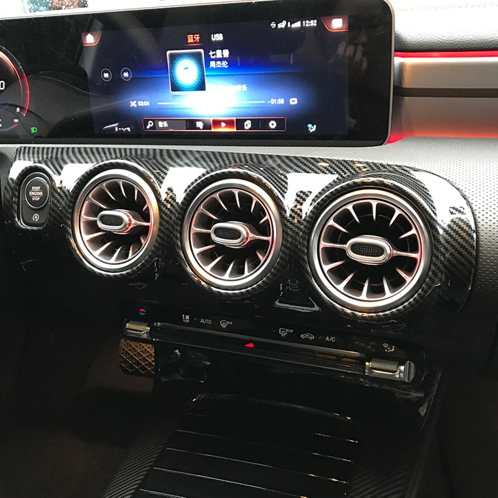 헤드램프 스위치 프레임 트림 포함 카본 룩 에어컨 벤트 커버, 메르세데스 벤츠 A 클래스 W177 2019-2022 CLA C118 2020