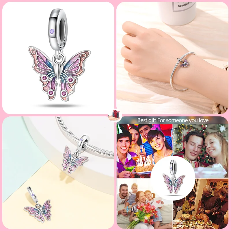 925 스털링 실버 크리스탈 슬리퍼 핑크 컬렉션, 십대 소녀 스타일, 판도라 오리지널 팔찌, DIY GIF용 매력 비즈