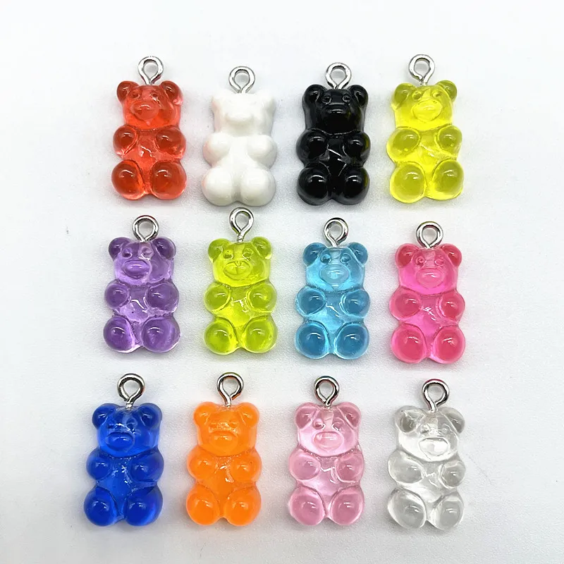 사탕 곰 펜던트 매력 목걸이 팔찌 귀걸이 보석 만들기 Diy 결과 수지 곰 크리스마스 만들기, 10 개