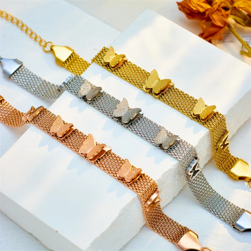 MEYRROYU-316 스테인레스 스틸 나비 하트 벨트 트위스트 다층 체인 팔찌, 여성용 보석 파티 선물 비쥬 Pulsera