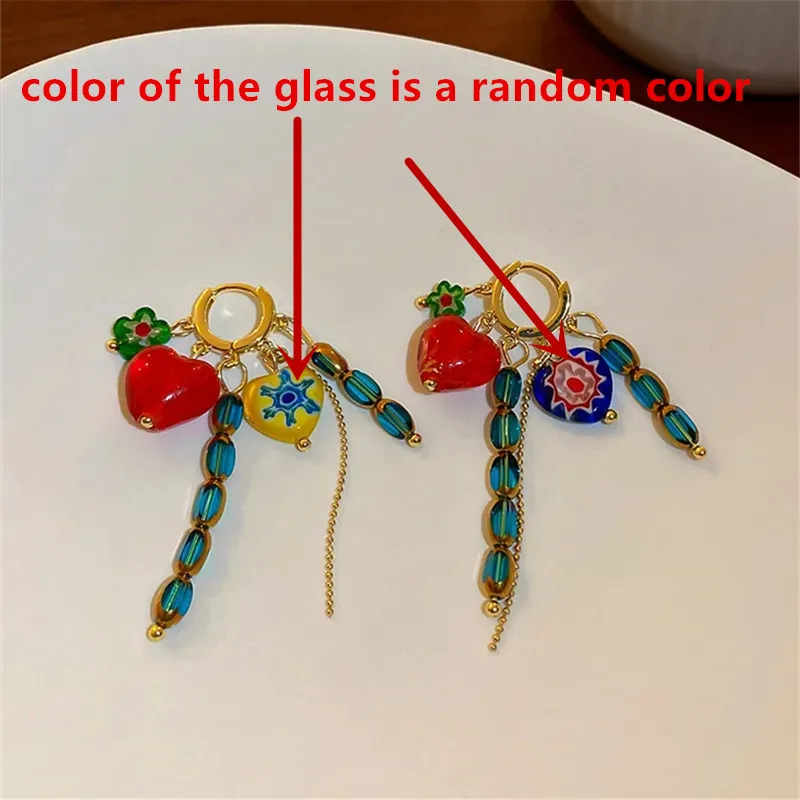 XIALUOKE 기하학 풀 컬러 비즈 여성용 하트 모양의 귀걸이 귀걸이 보헤미아 개성 귀걸이 파티 쥬얼리